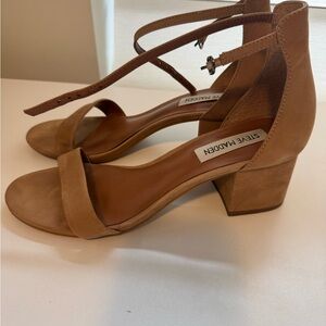 Steve Madden Tan Suede Block Heel Sandals with Ankle Strap